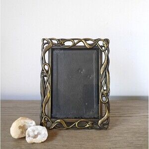 Vintage Antique Gold Floral Picture Frame Art Nouveau Metal Photo Frame